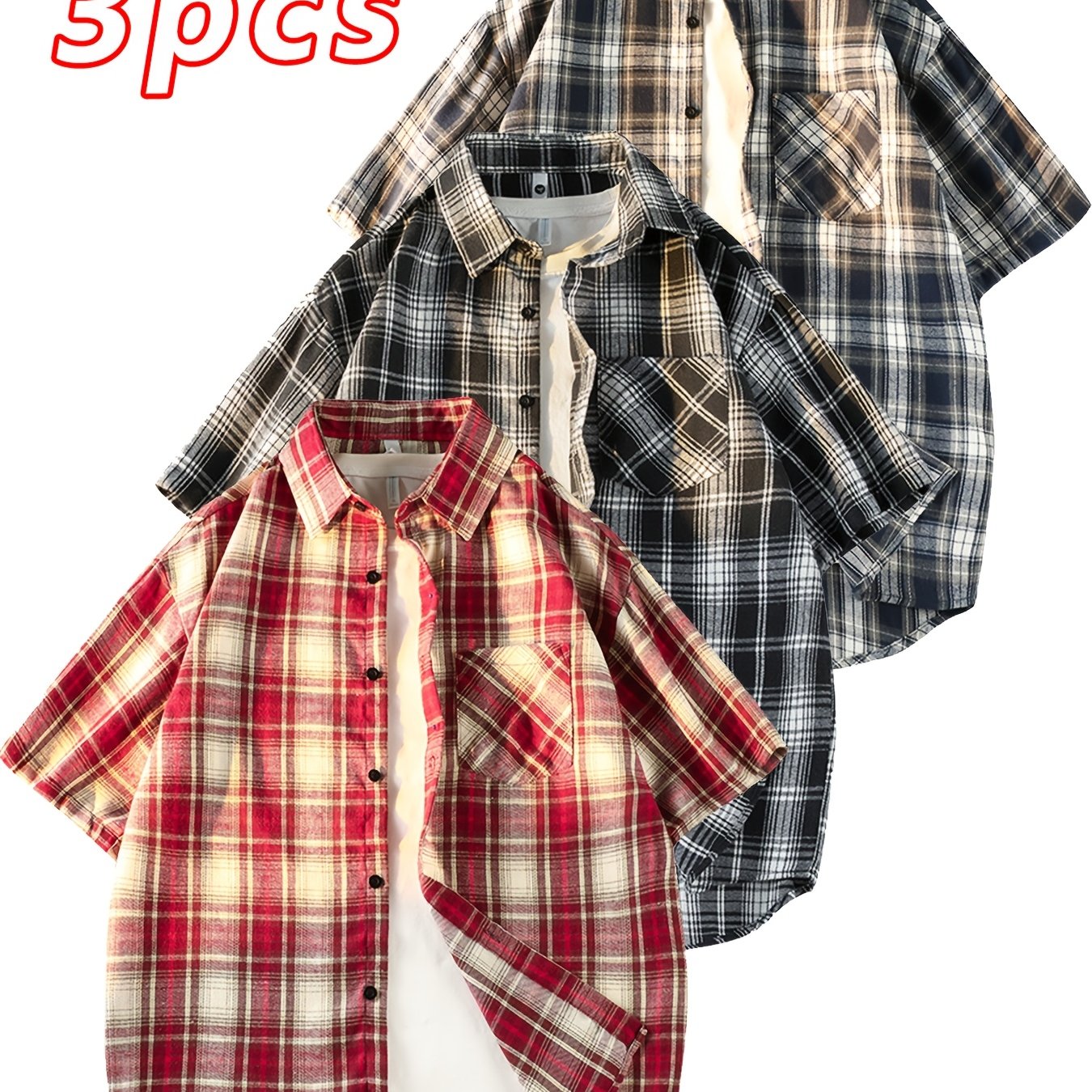 This Unisex Retro Casual Short-Sleeve Shirt Comes in a 3pcs Set And Is Perfect for Both Men And Women. It Showcases a Chic And Straightforward Checkered Design Suitable for Any Season. The Loose And Comfy Fit Caters to Diverse Preferences