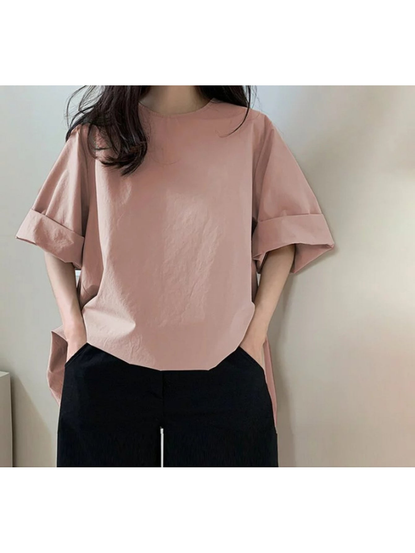 2026 Summer Solid-Color T-Shirt for Women: Japanese-Style Loose, Relaxed Fit, Round-Neck, Versatile Everyday Casual Pullover