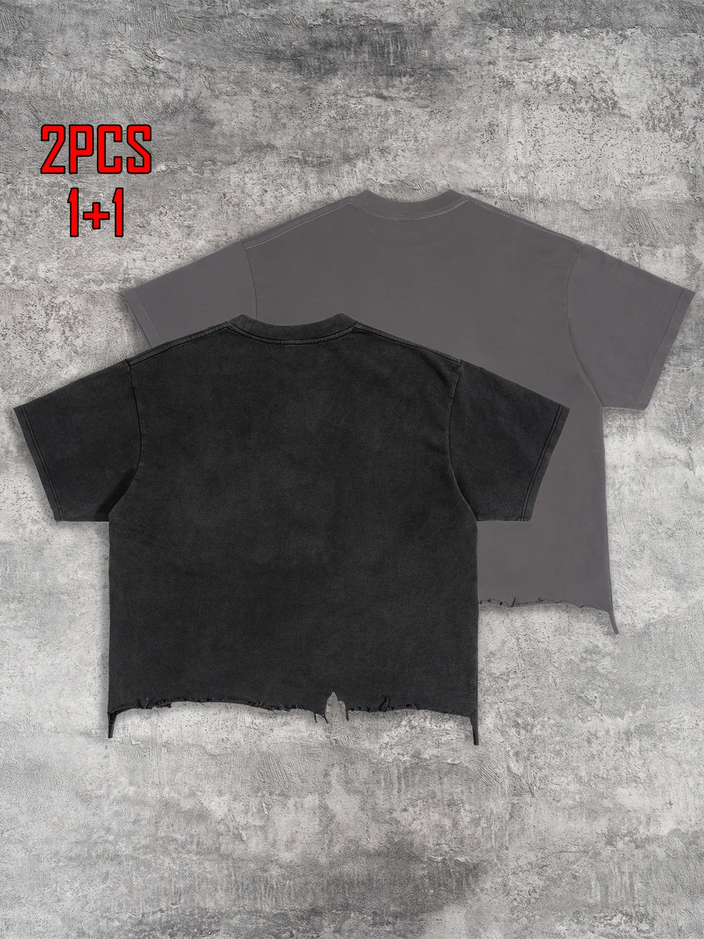 2pcs Men's T-shirt Hand-made Distressed Style 240G Heavyweight 100% Cotton Cropped Boxy Fit Tshirt Vintage Washed Hip-hop Streetwear with Irregular Hem Design Casual Loose Comfortable Short-sleeved Top for Men