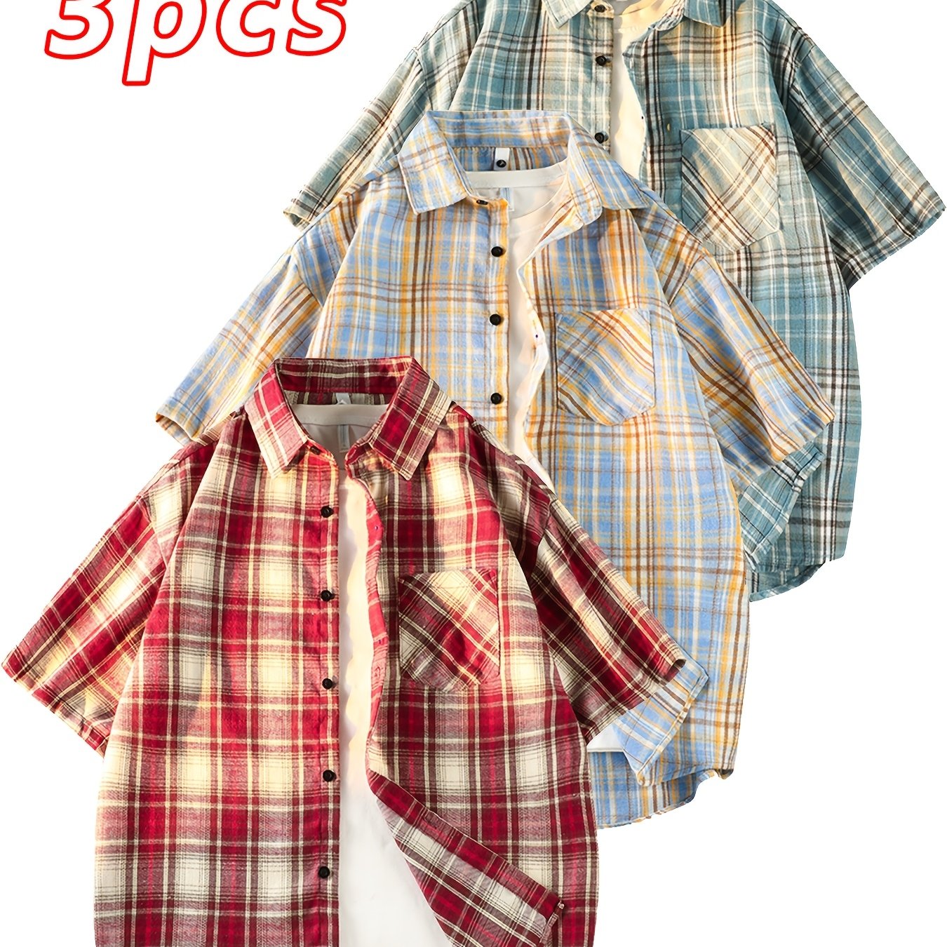 This Unisex Retro Casual Short-Sleeve Shirt Comes in a 3pcs Set And Is Perfect for Both Men And Women. It Showcases a Chic And Straightforward Checkered Design Suitable for Any Season. The Loose And Comfy Fit Caters to Diverse Preferences