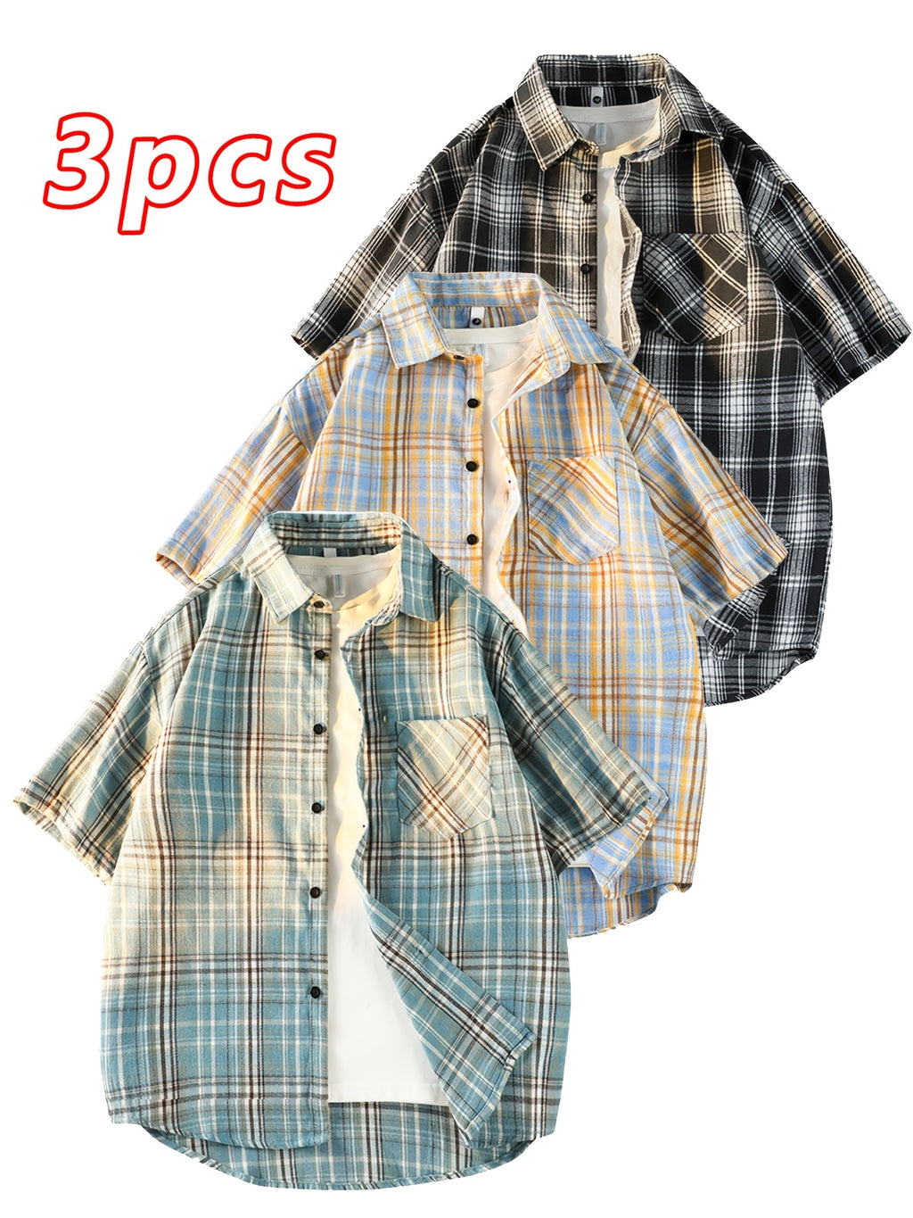 This Unisex Retro Casual Short-Sleeve Shirt Comes in a 3pcs Set And Is Perfect for Both Men And Women. It Showcases a Chic And Straightforward Checkered Design Suitable for Any Season. The Loose And Comfy Fit Caters to Diverse Preferences