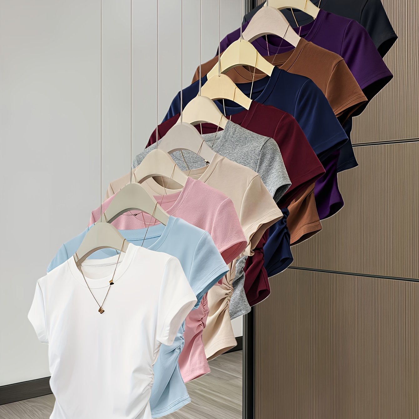 Assorted Solid Color Women'S T-Shirts 10-Pack - Skin-Friendly Soft Fabric & Slim Fit - Casual Short-Sleeve Basic Tees for Daily\u002FMatch Wear