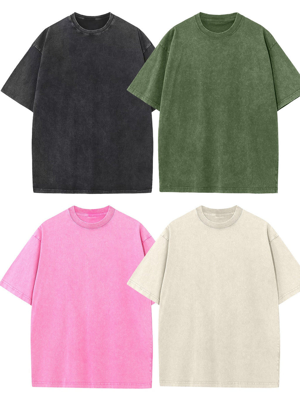 4pcs Men's Oversized Cotton T-shirt Loose Vintage Wash T-shirt Neutral Heavyweight Short-sleeved Casual Shirt Shirt Wash Round Neck Loose Basic Street Wear Loose Top
