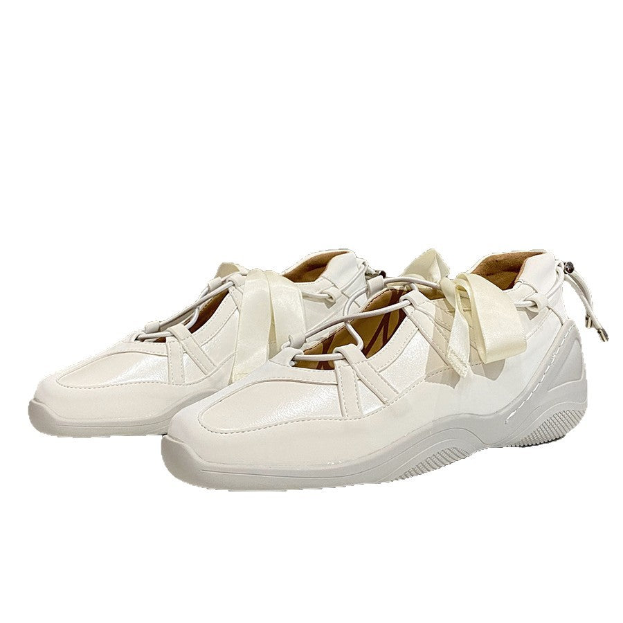 Ballet-style Soft Square-toe Mary Jane Shoes for Women, with Built-in Height Increase, Sweet Bow Ribbon, Casual Functional German Training Shoes, Women Shoes, Sneakers