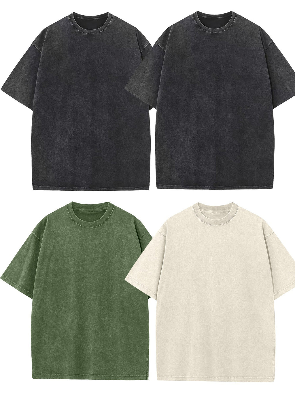 4pcs Men's Oversized Cotton T-shirt Loose Vintage Wash T-shirt Neutral Heavyweight Short-sleeved Casual Shirt Shirt Wash Round Neck Loose Basic Street Wear Loose Top