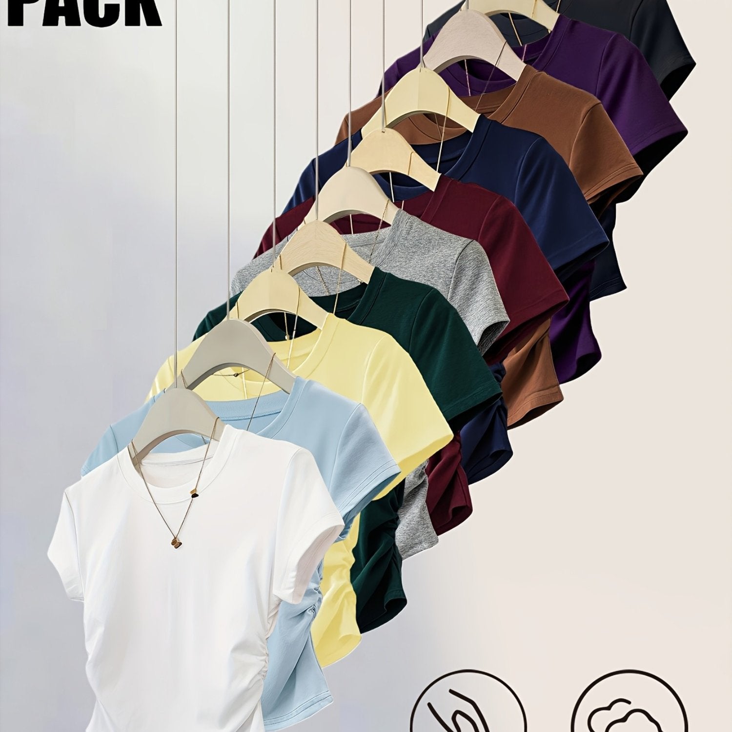 Assorted Solid Color Women'S T-Shirts 10-Pack - Skin-Friendly Soft Fabric & Slim Fit - Casual Short-Sleeve Basic Tees for Daily\u002FMatch Wear