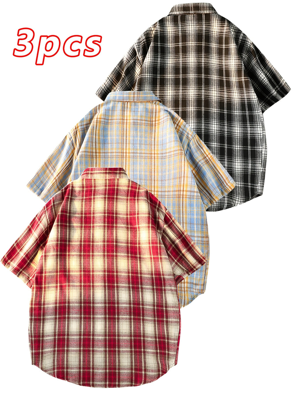 This Unisex Retro Casual Short-Sleeve Shirt Comes in a 3pcs Set And Is Perfect for Both Men And Women. It Showcases a Chic And Straightforward Checkered Design Suitable for Any Season. The Loose And Comfy Fit Caters to Diverse Preferences