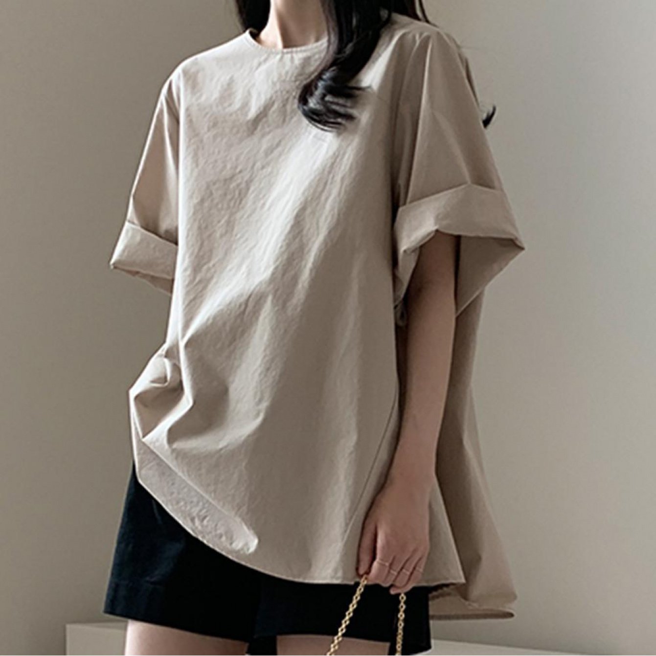 2026 Summer Solid-Color T-Shirt for Women: Japanese-Style Loose, Relaxed Fit, Round-Neck, Versatile Everyday Casual Pullover