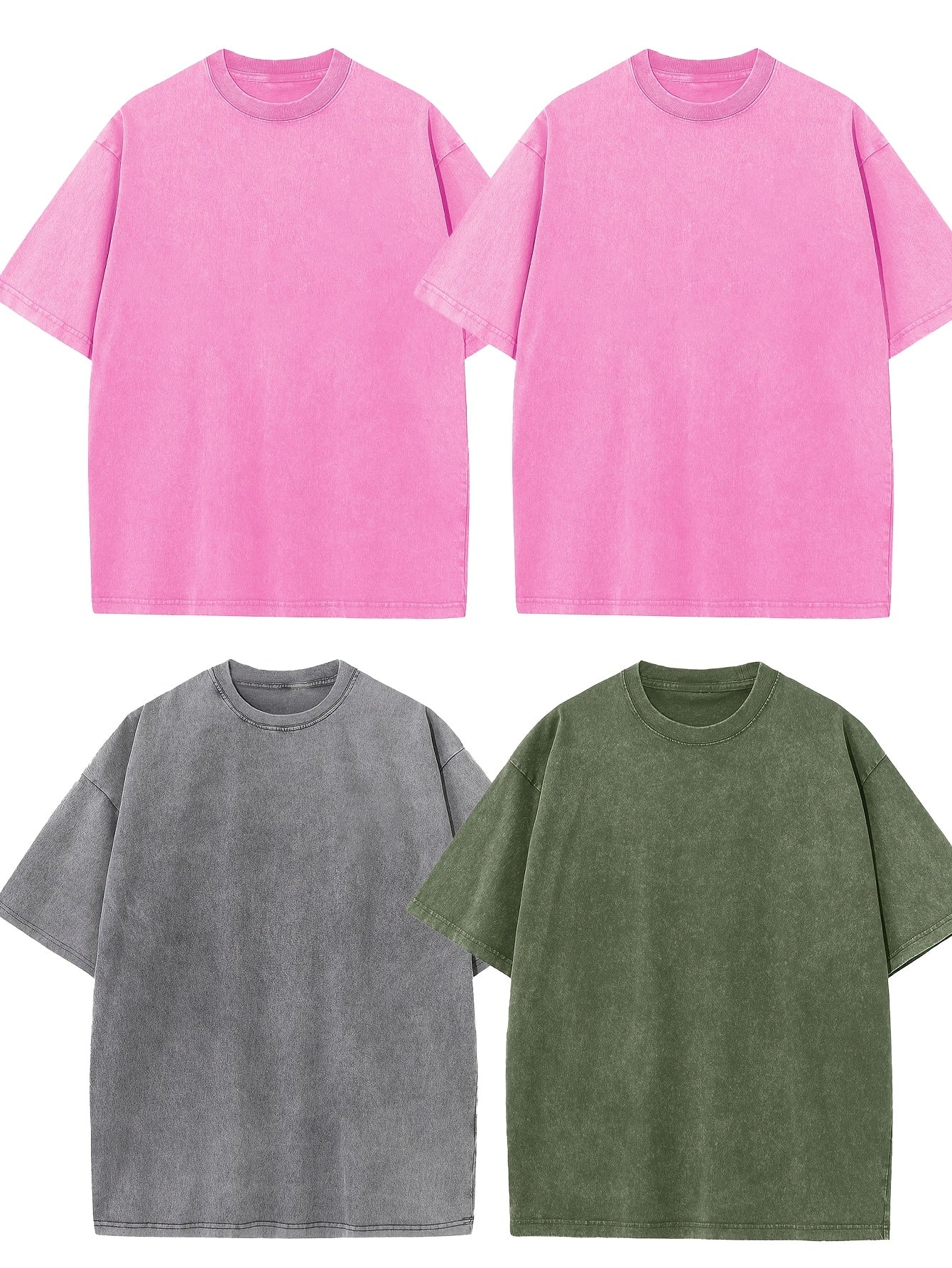 4pcs Men's Oversized Cotton T-shirt Loose Vintage Wash T-shirt Neutral Heavyweight Short-sleeved Casual Shirt Shirt Wash Round Neck Loose Basic Street Wear Loose Top