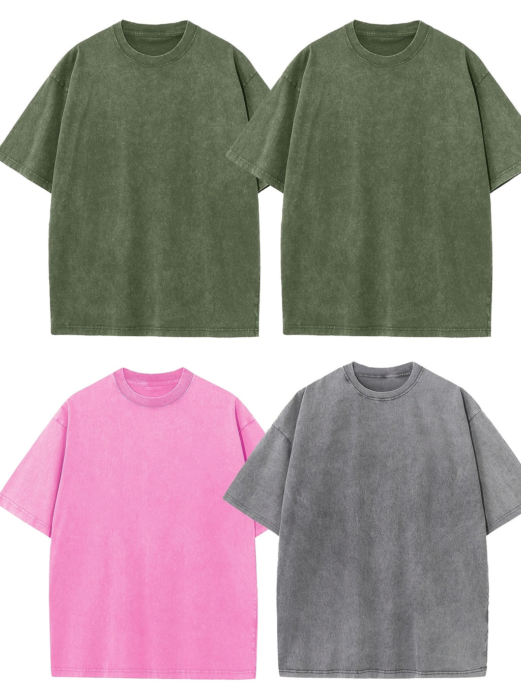 4pcs Men's Oversized Cotton T-shirt Loose Vintage Wash T-shirt Neutral Heavyweight Short-sleeved Casual Shirt Shirt Wash Round Neck Loose Basic Street Wear Loose Top