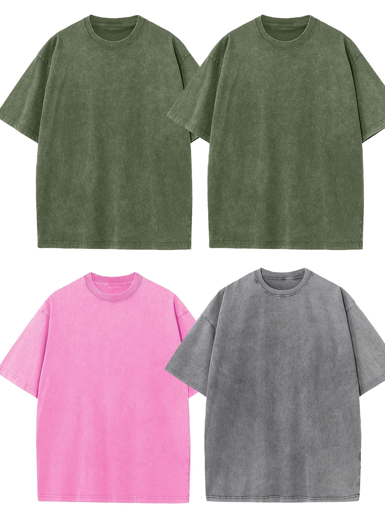 4pcs Men's Oversized Cotton T-shirt Loose Vintage Wash T-shirt Neutral Heavyweight Short-sleeved Casual Shirt Shirt Wash Round Neck Loose Basic Street Wear Loose Top