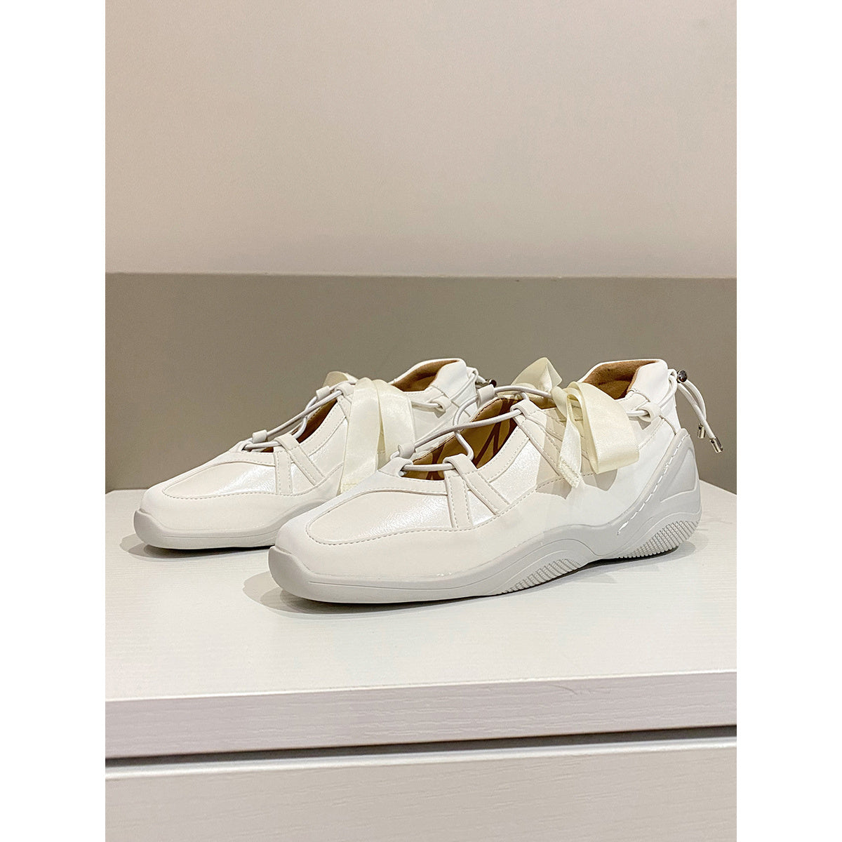 Ballet-style Soft Square-toe Mary Jane Shoes for Women, with Built-in Height Increase, Sweet Bow Ribbon, Casual Functional German Training Shoes, Women Shoes, Sneakers