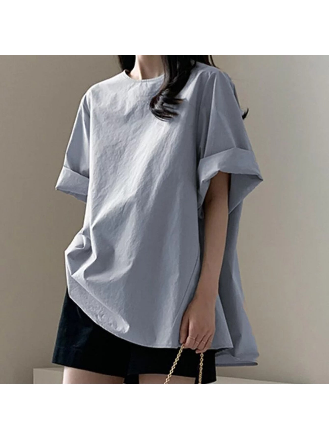 2026 Summer Solid-Color T-Shirt for Women: Japanese-Style Loose, Relaxed Fit, Round-Neck, Versatile Everyday Casual Pullover