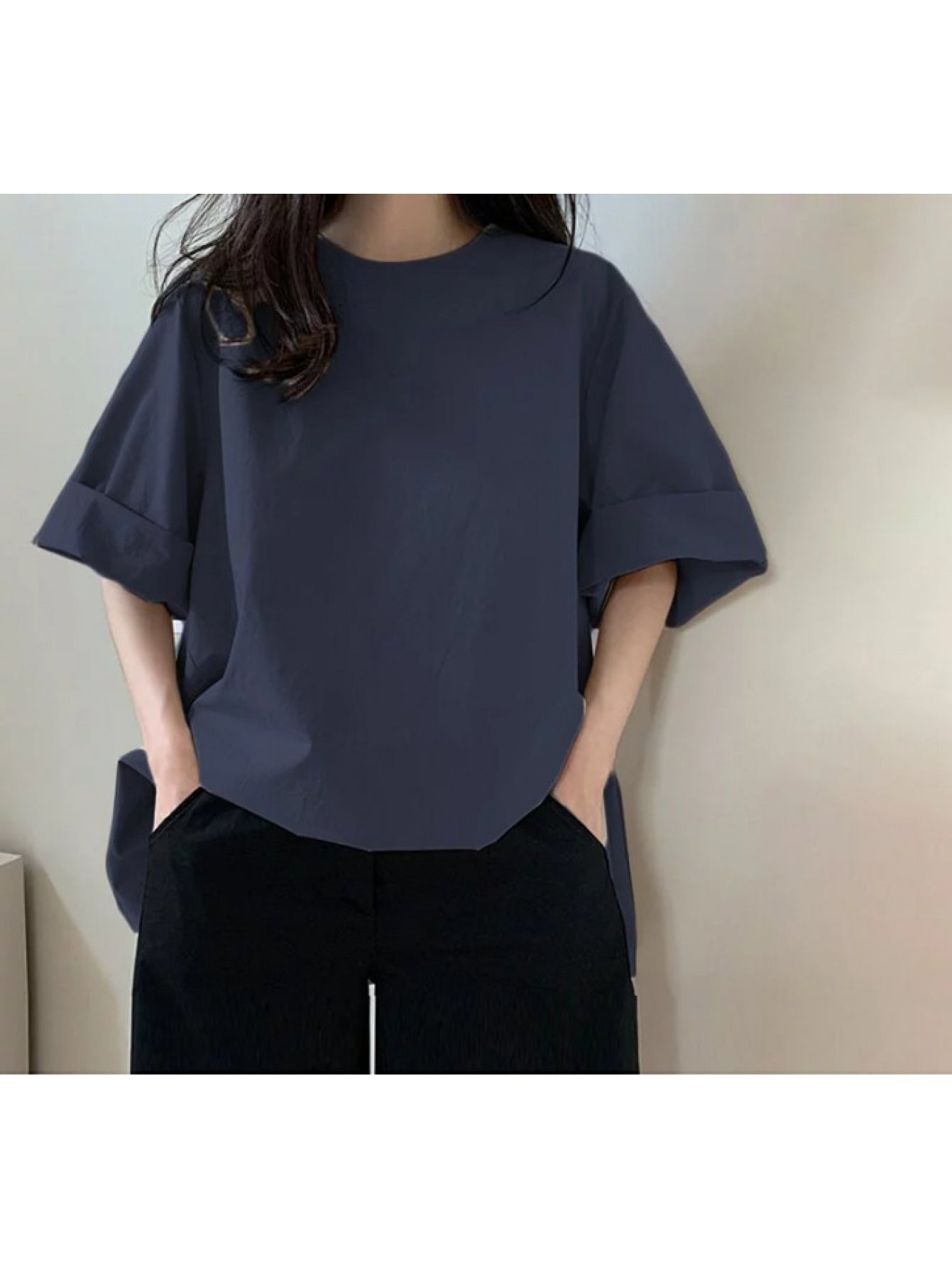 2026 Summer Solid-Color T-Shirt for Women: Japanese-Style Loose, Relaxed Fit, Round-Neck, Versatile Everyday Casual Pullover