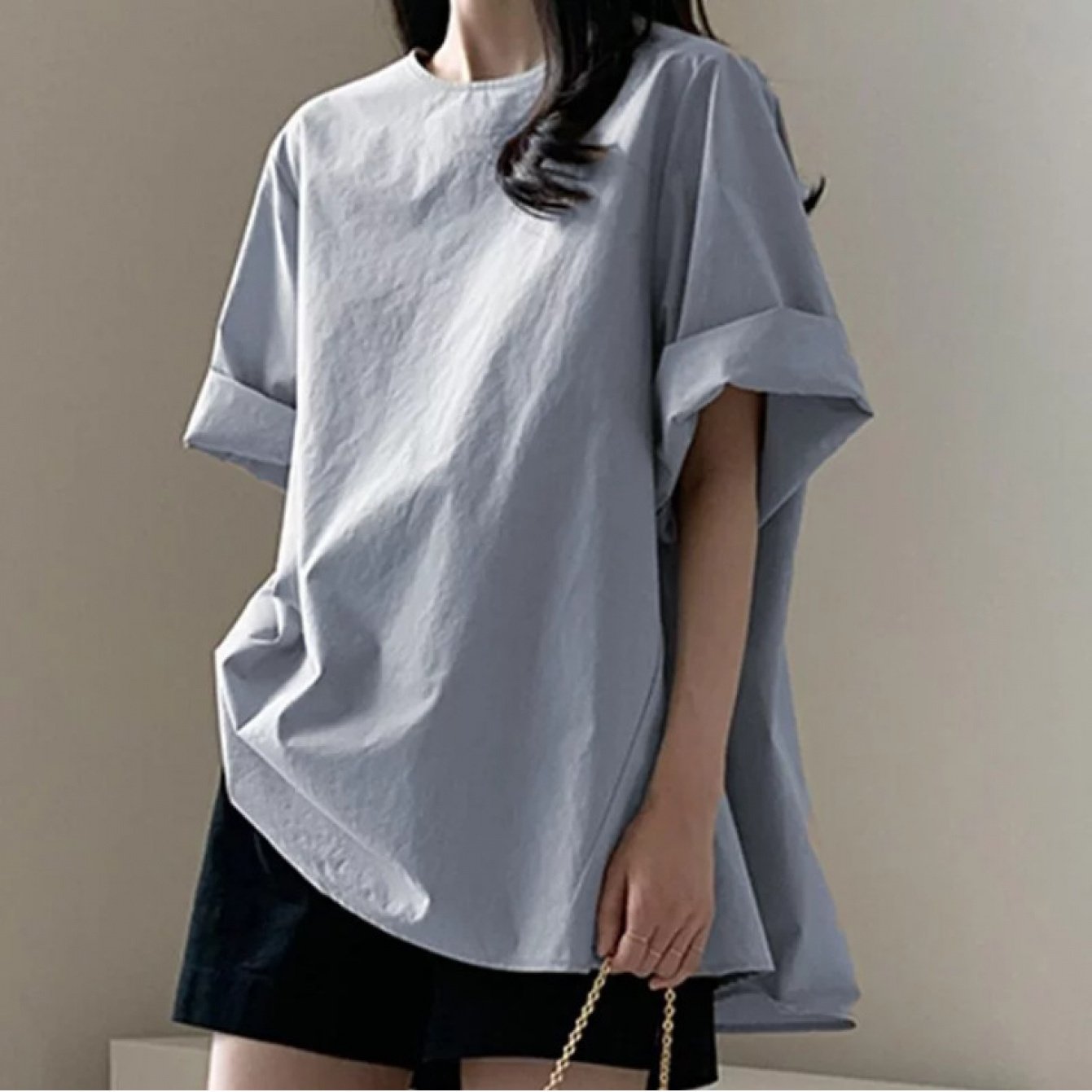 2026 Summer Solid-Color T-Shirt for Women: Japanese-Style Loose, Relaxed Fit, Round-Neck, Versatile Everyday Casual Pullover