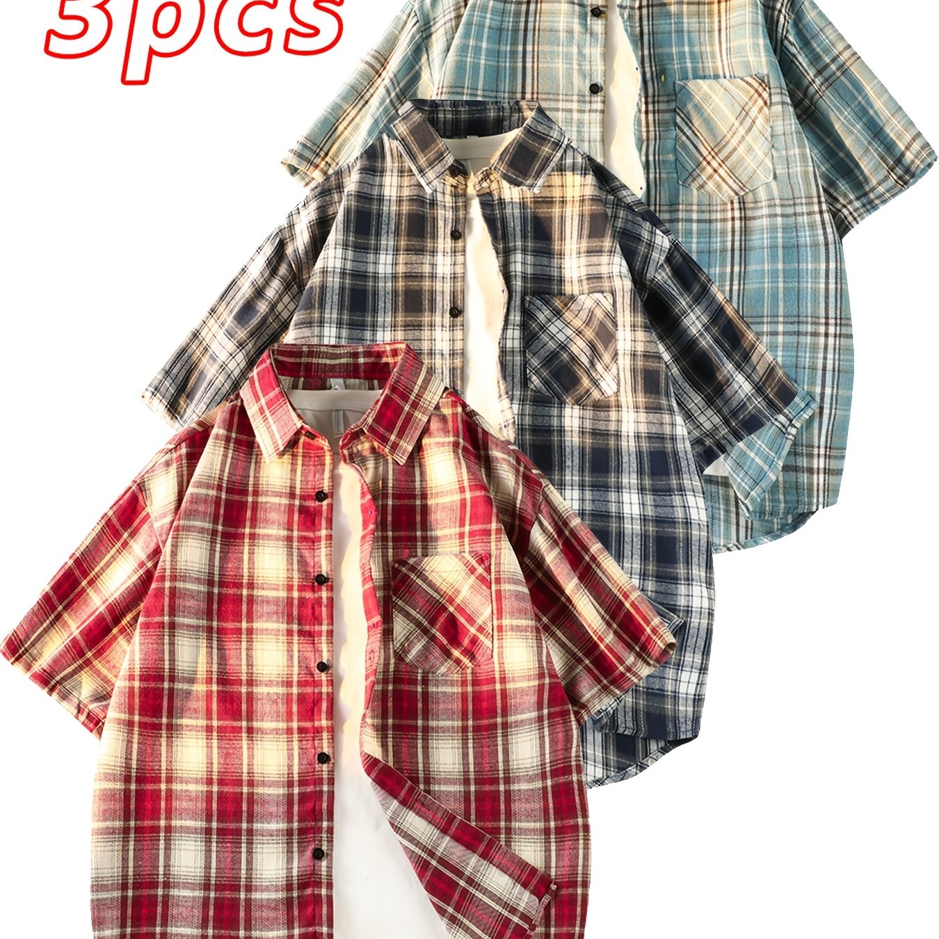 This Unisex Retro Casual Short-Sleeve Shirt Comes in a 3pcs Set And Is Perfect for Both Men And Women. It Showcases a Chic And Straightforward Checkered Design Suitable for Any Season. The Loose And Comfy Fit Caters to Diverse Preferences