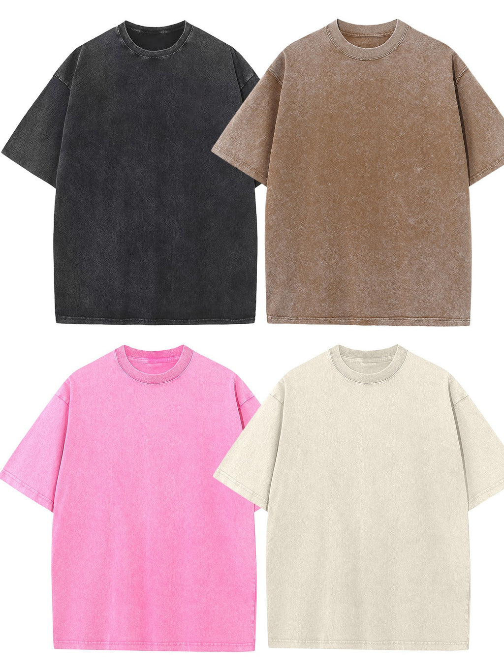 4pcs Men's Oversized Cotton T-shirt Loose Vintage Wash T-shirt Neutral Heavyweight Short-sleeved Casual Shirt Shirt Wash Round Neck Loose Basic Street Wear Loose Top