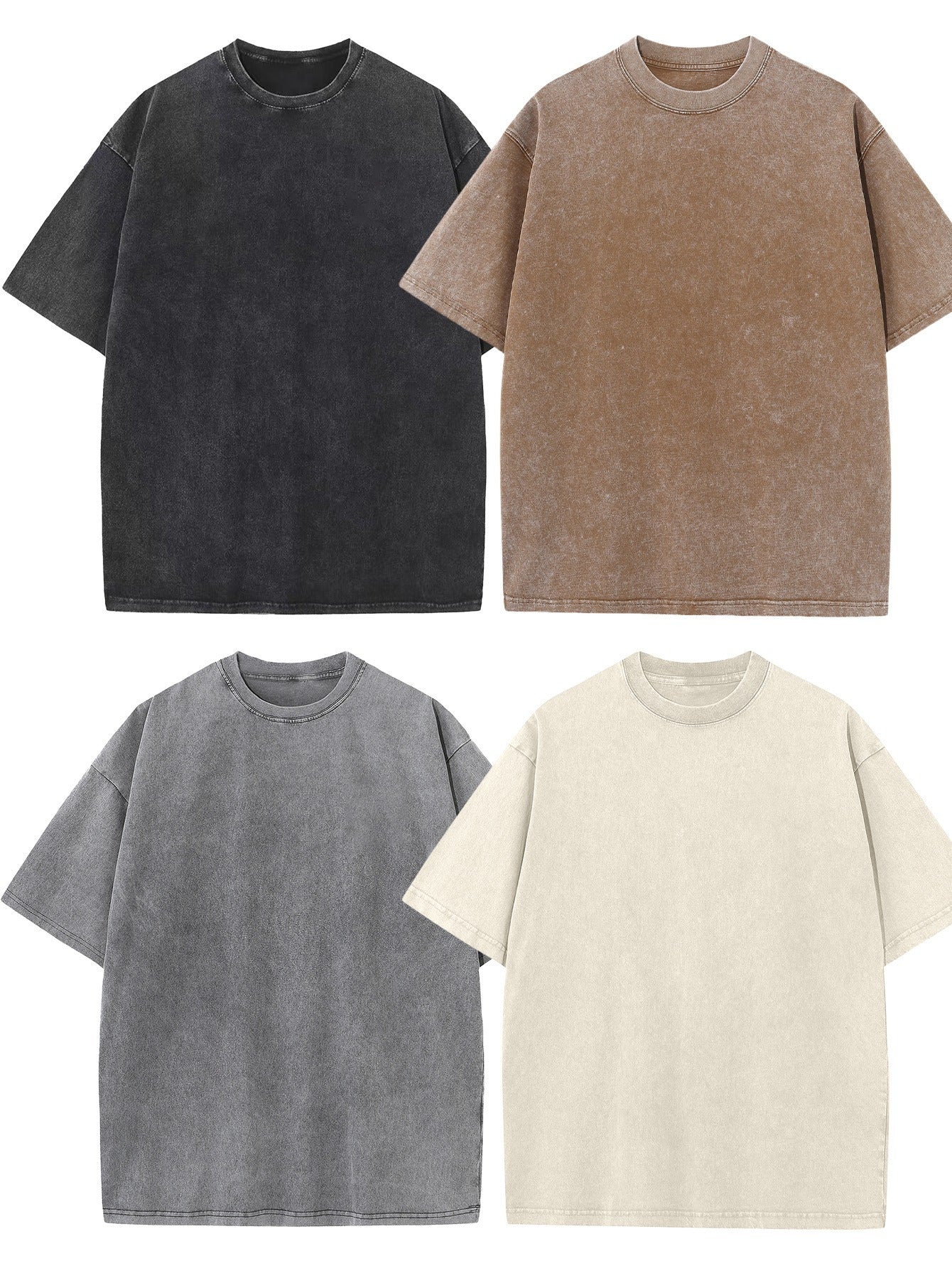 4pcs Men's Oversized Cotton T-shirt Loose Vintage Wash T-shirt Neutral Heavyweight Short-sleeved Casual Shirt Shirt Wash Round Neck Loose Basic Street Wear Loose Top