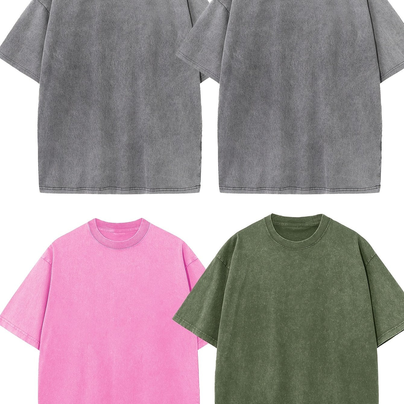 4pcs Men's Oversized Cotton T-shirt Loose Vintage Wash T-shirt Neutral Heavyweight Short-sleeved Casual Shirt Shirt Wash Round Neck Loose Basic Street Wear Loose Top