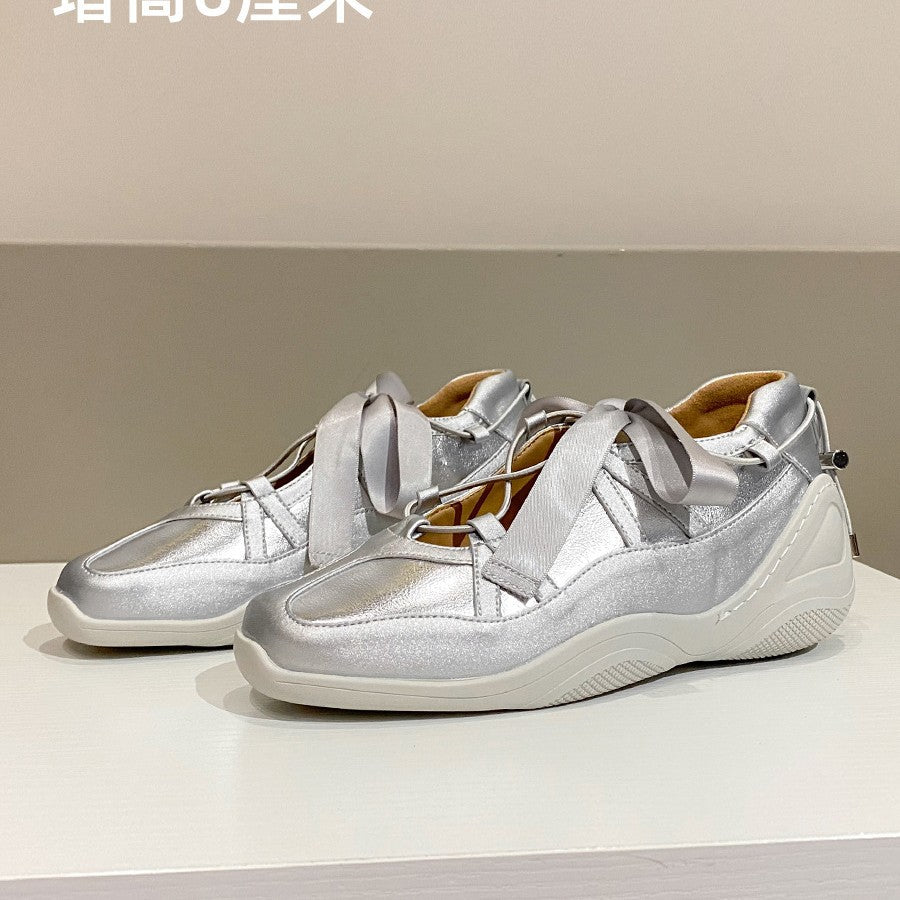 Ballet-style Soft Square-toe Mary Jane Shoes for Women, with Built-in Height Increase, Sweet Bow Ribbon, Casual Functional German Training Shoes, Women Shoes, Sneakers