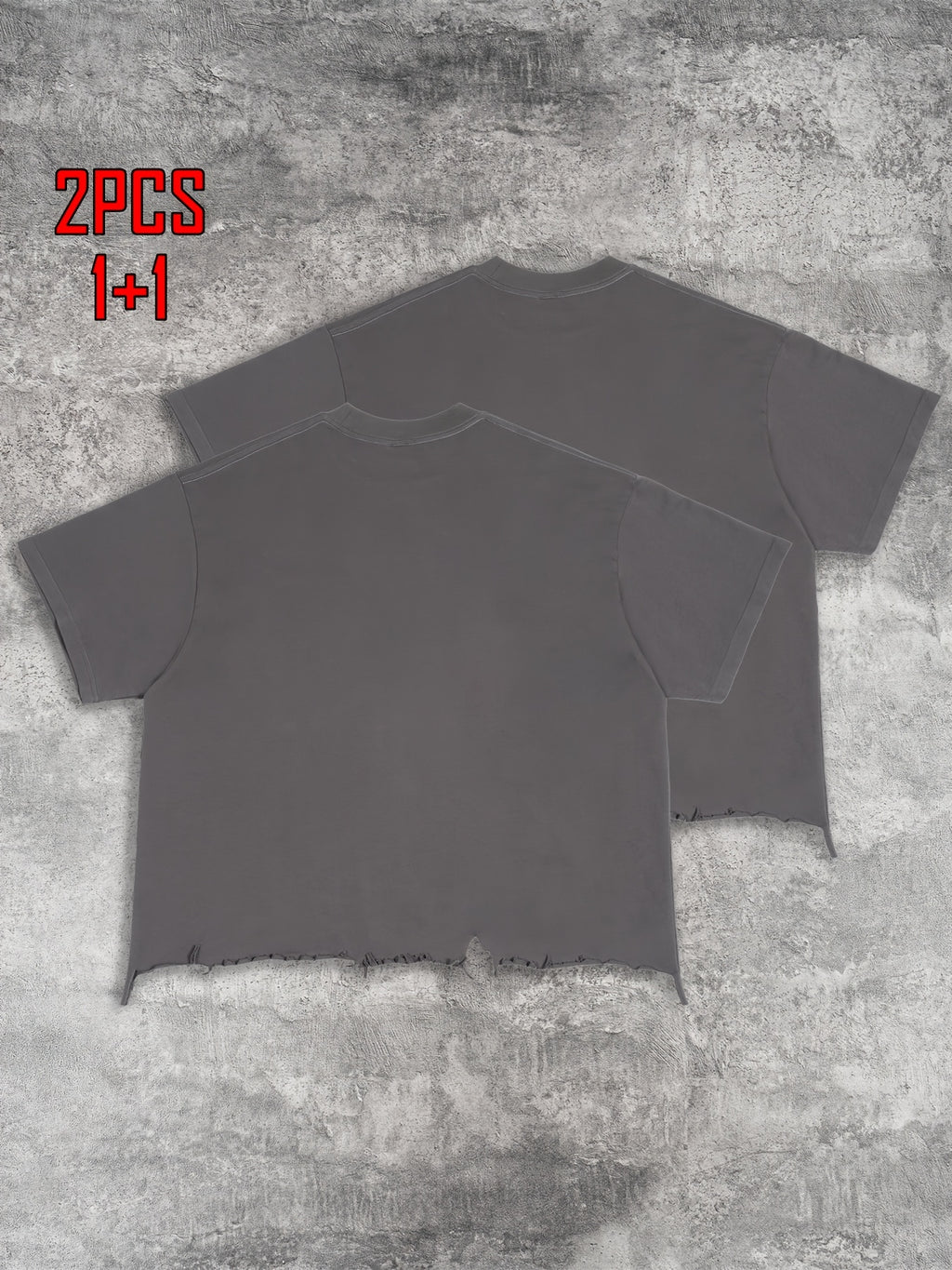 2pcs Men's T-shirt Hand-made Distressed Style 240G Heavyweight 100% Cotton Cropped Boxy Fit Tshirt Vintage Washed Hip-hop Streetwear with Irregular Hem Design Casual Loose Comfortable Short-sleeved Top for Men
