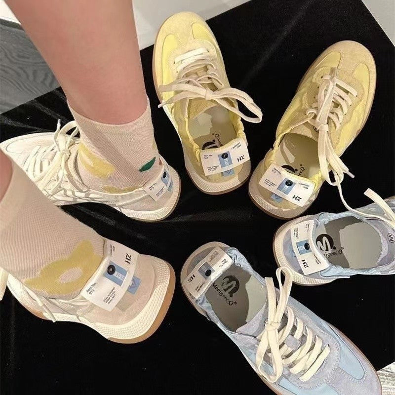 Women's 2026 New Ballet Sneakers - Lightweight Breathable Low-Top Round Toe Lace-Up Sneaker with Upper & Cushioned Sole Suitable for Ballet, Dance, Gym, Casual Wear - Spring Sports Shoes, Women Shoes