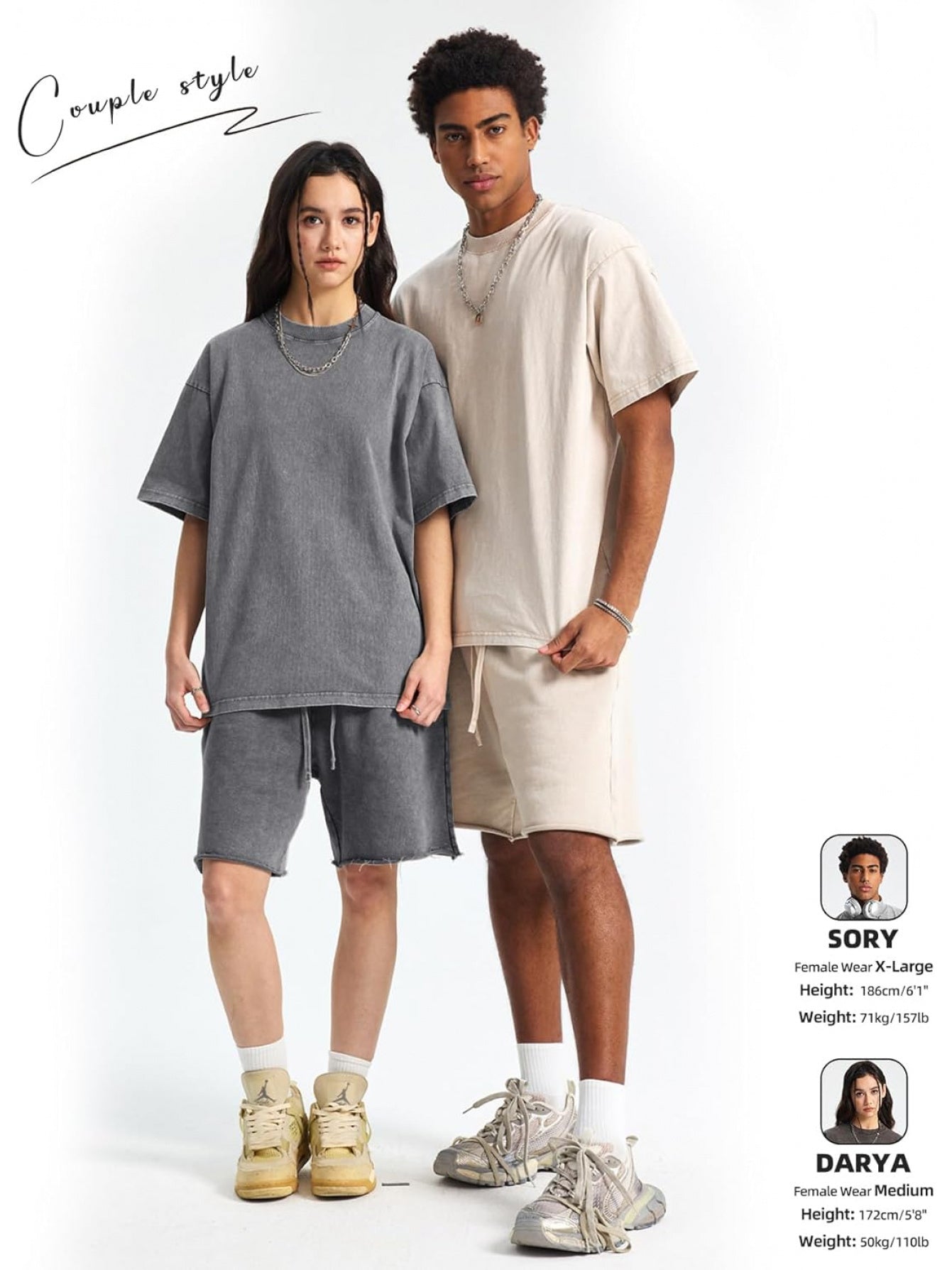 And Armor 5pcs Set of Men's Loose-fit T-shirts, Acid-washed Vintage Heavyweight T-shirts