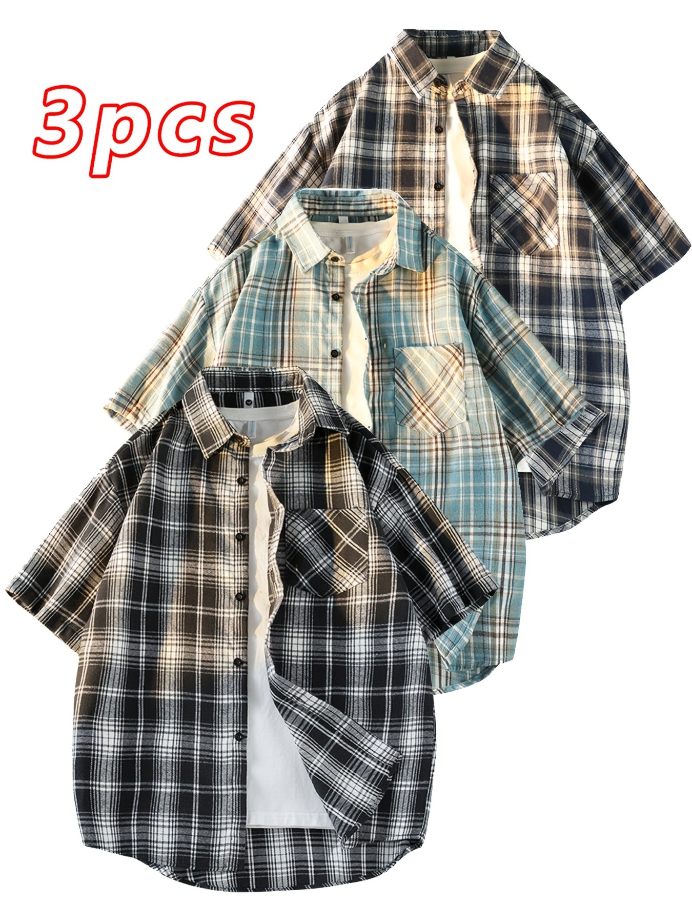 This Unisex Retro Casual Short-Sleeve Shirt Comes in a 3pcs Set And Is Perfect for Both Men And Women. It Showcases a Chic And Straightforward Checkered Design Suitable for Any Season. The Loose And Comfy Fit Caters to Diverse Preferences