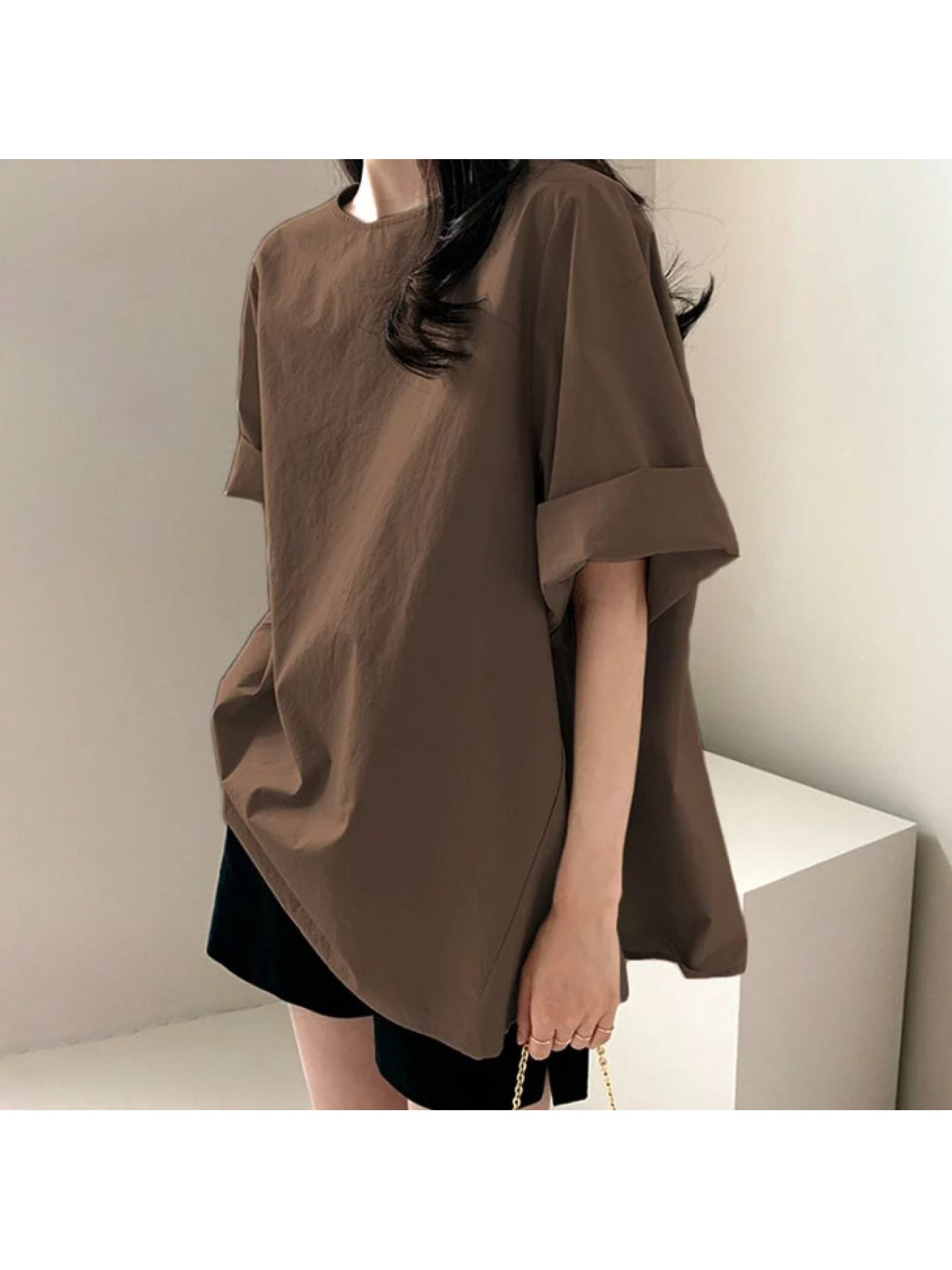 2026 Summer Solid-Color T-Shirt for Women: Japanese-Style Loose, Relaxed Fit, Round-Neck, Versatile Everyday Casual Pullover