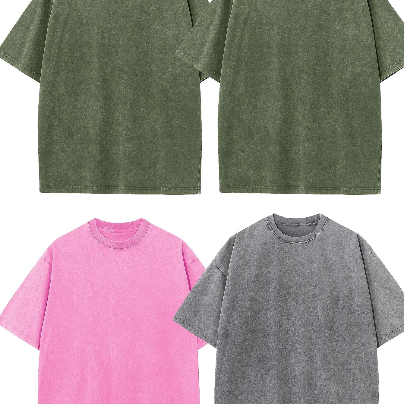 4pcs Men's Oversized Cotton T-shirt Loose Vintage Wash T-shirt Neutral Heavyweight Short-sleeved Casual Shirt Shirt Wash Round Neck Loose Basic Street Wear Loose Top