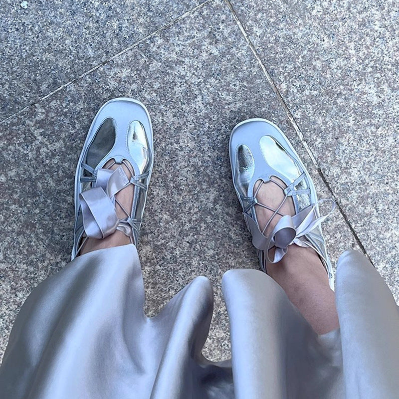 Ballet-style Soft Square-toe Mary Jane Shoes for Women, with Built-in Height Increase, Sweet Bow Ribbon, Casual Functional German Training Shoes, Women Shoes, Sneakers