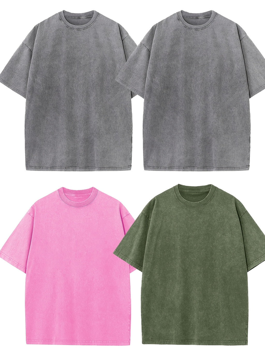 4pcs Men's Oversized Cotton T-shirt Loose Vintage Wash T-shirt Neutral Heavyweight Short-sleeved Casual Shirt Shirt Wash Round Neck Loose Basic Street Wear Loose Top