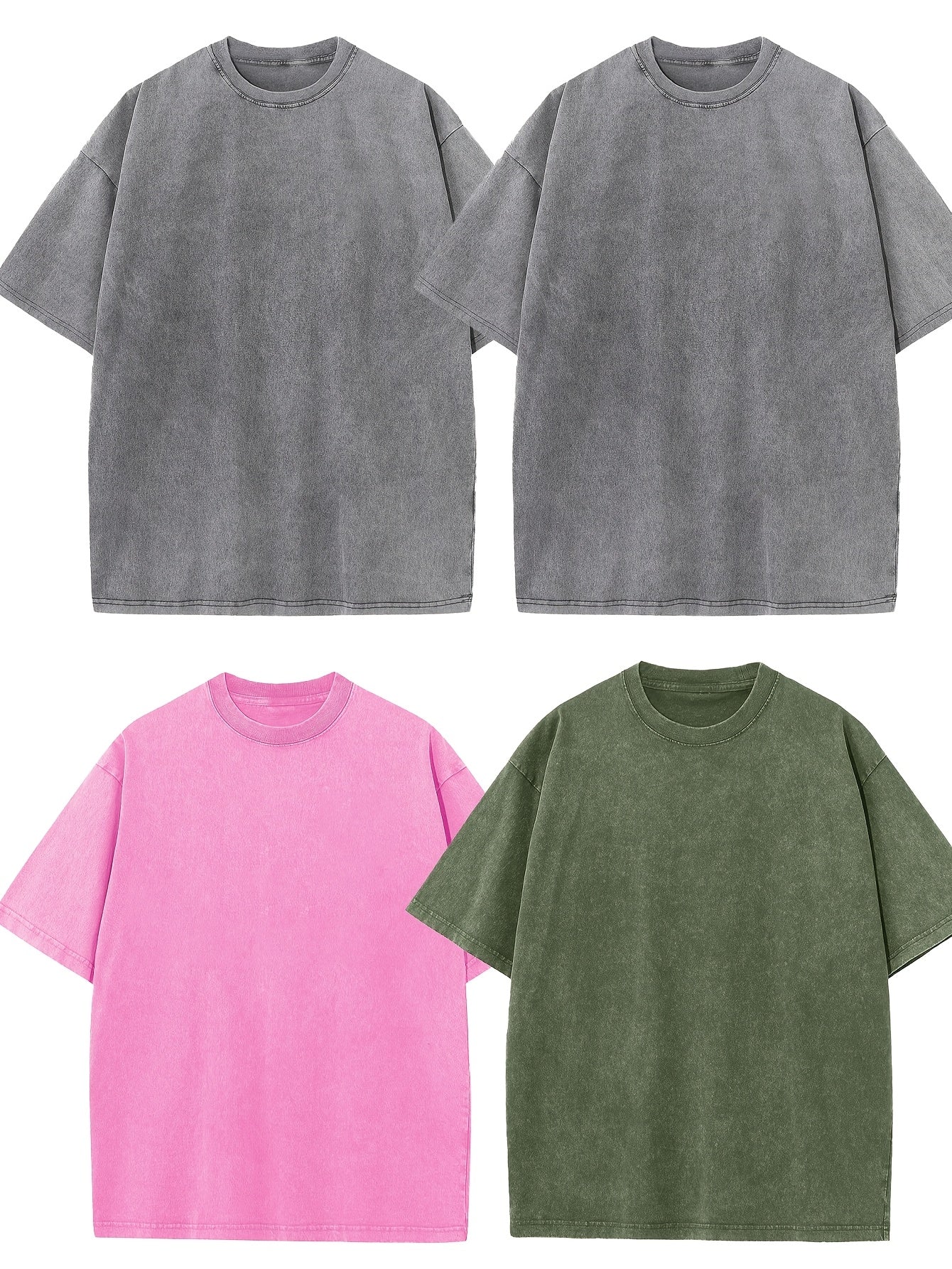 4pcs Men's Oversized Cotton T-shirt Loose Vintage Wash T-shirt Neutral Heavyweight Short-sleeved Casual Shirt Shirt Wash Round Neck Loose Basic Street Wear Loose Top