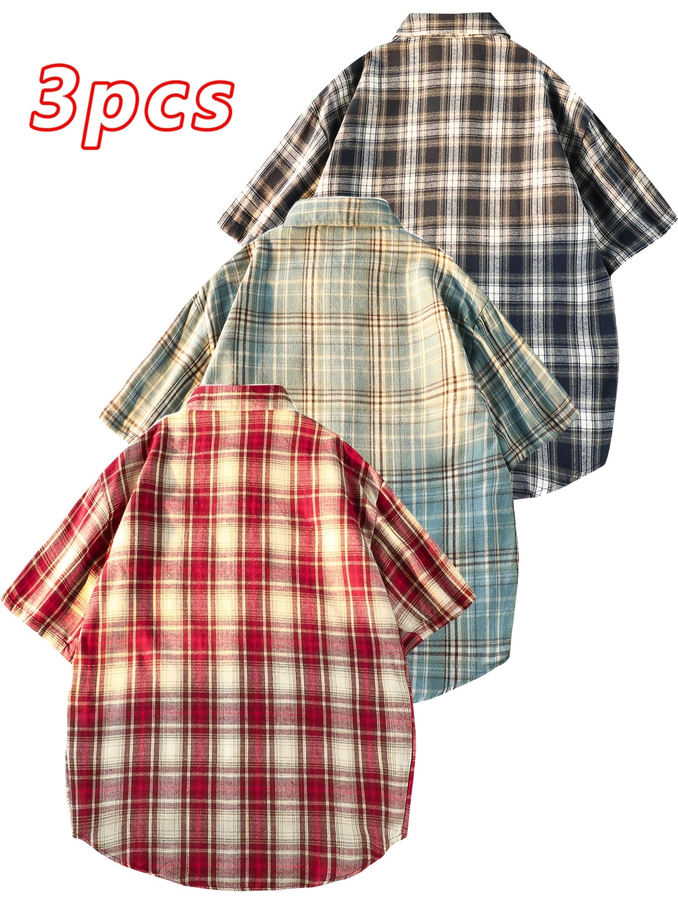 This Unisex Retro Casual Short-Sleeve Shirt Comes in a 3pcs Set And Is Perfect for Both Men And Women. It Showcases a Chic And Straightforward Checkered Design Suitable for Any Season. The Loose And Comfy Fit Caters to Diverse Preferences