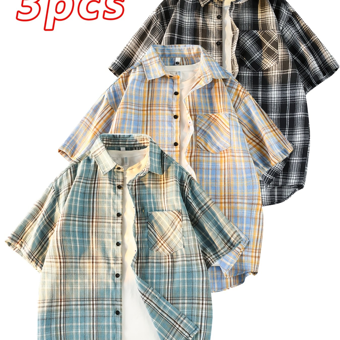 This Unisex Retro Casual Short-Sleeve Shirt Comes in a 3pcs Set And Is Perfect for Both Men And Women. It Showcases a Chic And Straightforward Checkered Design Suitable for Any Season. The Loose And Comfy Fit Caters to Diverse Preferences