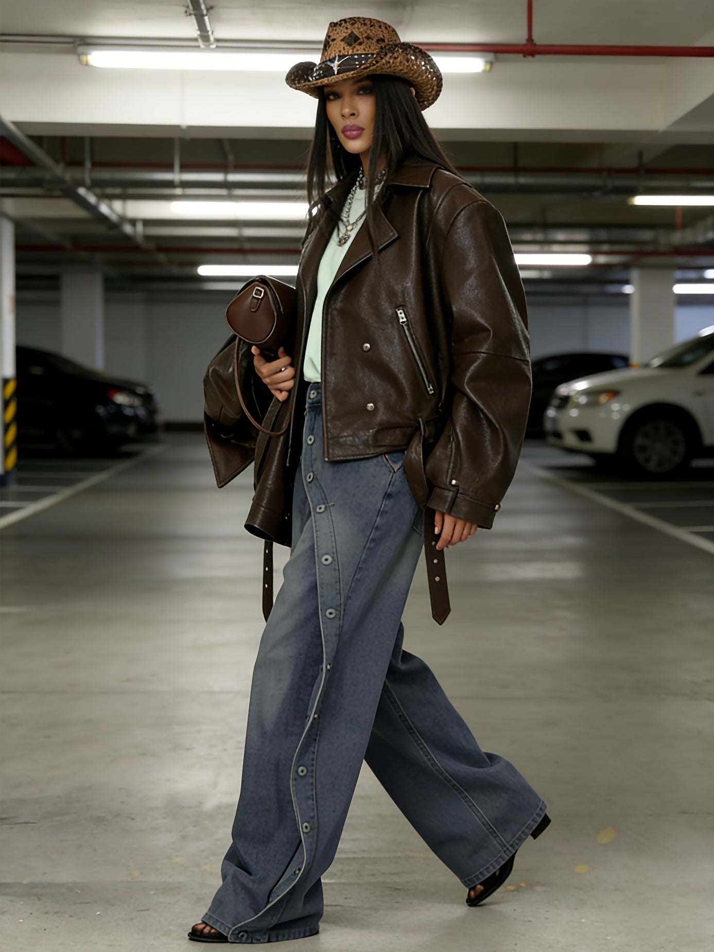 Women' Retro High Waisted Wide Leg Jeans - Heavy-Duty Multi-Breasted Asymmetrical Button Denim Pants, Beltless Straight Leg Washed Blue Trousers Suitable for Casual Outfits, Machine Washable for - Wear