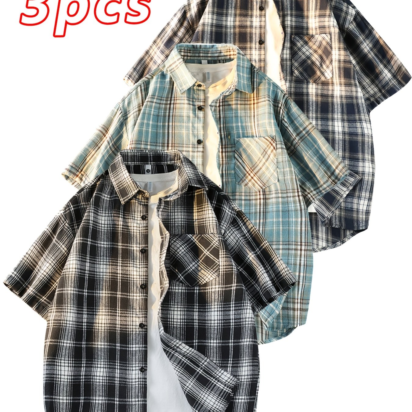 This Unisex Retro Casual Short-Sleeve Shirt Comes in a 3pcs Set And Is Perfect for Both Men And Women. It Showcases a Chic And Straightforward Checkered Design Suitable for Any Season. The Loose And Comfy Fit Caters to Diverse Preferences