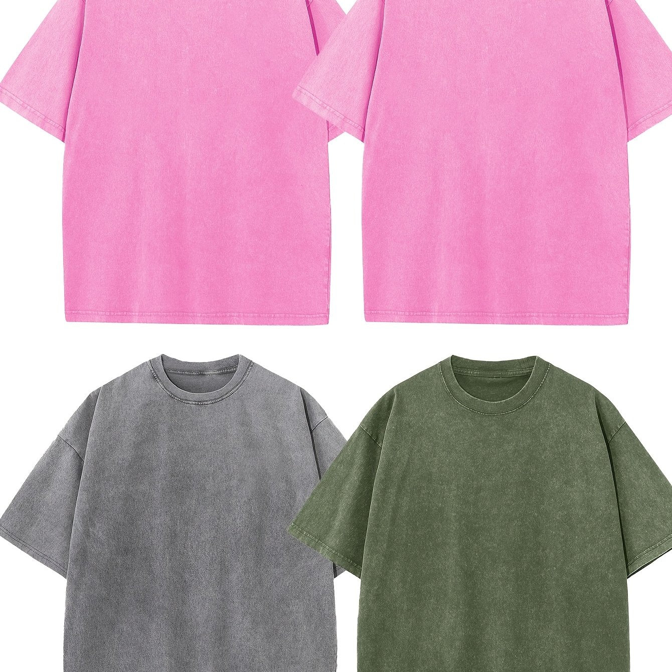 4pcs Men's Oversized Cotton T-shirt Loose Vintage Wash T-shirt Neutral Heavyweight Short-sleeved Casual Shirt Shirt Wash Round Neck Loose Basic Street Wear Loose Top