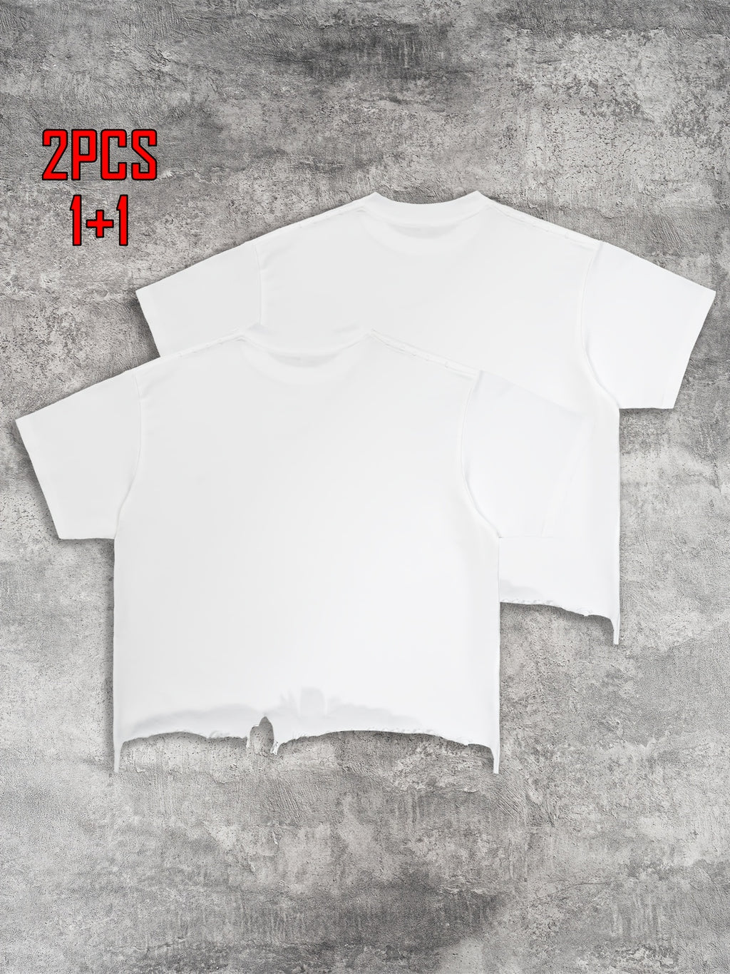 2pcs Men's T-shirt Hand-made Distressed Style 240G Heavyweight 100% Cotton Cropped Boxy Fit Tshirt Vintage Washed Hip-hop Streetwear with Irregular Hem Design Casual Loose Comfortable Short-sleeved Top for Men
