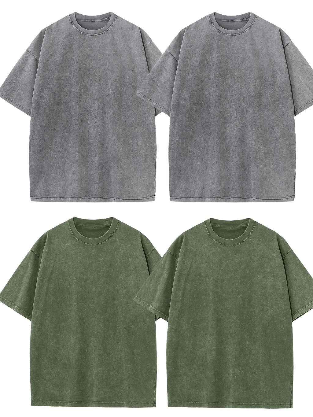 4pcs Men's Oversized Cotton T-shirt Loose Vintage Wash T-shirt Neutral Heavyweight Short-sleeved Casual Shirt Shirt Wash Round Neck Loose Basic Street Wear Loose Top