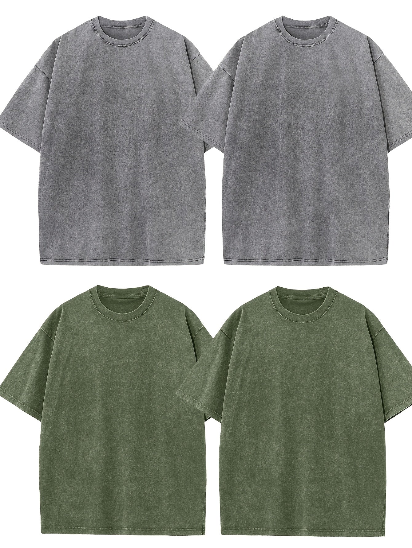 4pcs Men's Oversized Cotton T-shirt Loose Vintage Wash T-shirt Neutral Heavyweight Short-sleeved Casual Shirt Shirt Wash Round Neck Loose Basic Street Wear Loose Top