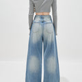 American-Style Women's Wide-Leg Floor-Length Jeans - Slimming, Versatile, Light Blue, Casual, Plus Size (All-Season)
