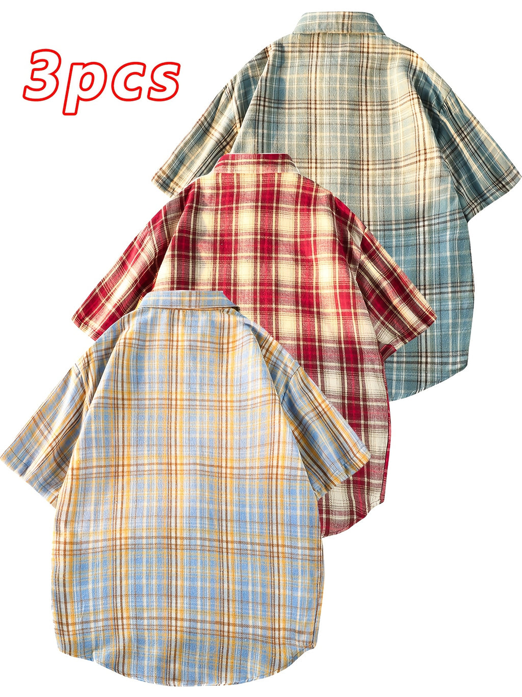 This Unisex Retro Casual Short-Sleeve Shirt Comes in a 3pcs Set And Is Perfect for Both Men And Women. It Showcases a Chic And Straightforward Checkered Design Suitable for Any Season. The Loose And Comfy Fit Caters to Diverse Preferences